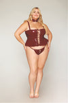 Take Me On! Curvy Size Wet Look Bustier Set W. Matching Panties & Choker