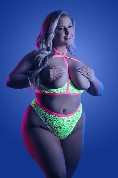 Show Me Yours First- Plus Size Black Light Open Cup Bra Set