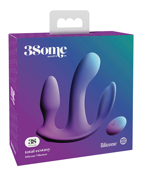 Pipedream 3Some Total Ecstasy Rechargeable Remote-Controlled Triple Stimulation Silicone Vibrator Purple