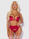 Brigeta Satin Deep Plunge Push Up Bra, Garter & Thong Set