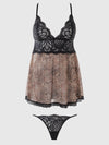 Felicia Leopard Mesh & Lace Babydoll Set