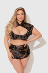 Dragon Satin Bra, Bolero & Mini Skirt Set