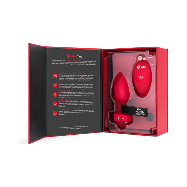 b-Vibe Vibrating Heart Plug with Heart-Shaped Jewel Base M/L Red