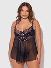 Harper Embroidered Mesh Babydoll & G-String Set