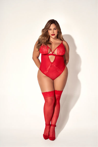 Posing For You! Plus Size Red Teddy