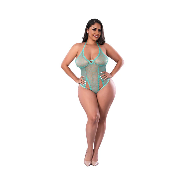 Soft Petals Cut Out Teddy with Snap Crotch Aqua