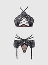 Felicia Leopard Mesh & Lace Bra, Garter & G-String Set