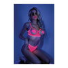 Glow Black Light Open Cup Bra & Crotchless Panties - Fits to Size 14