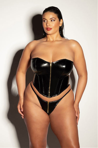 All Slicked Up! Plus Size Wet Look Bustier