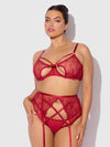 Rosalie Embroidered Lace Open-Cup Bra, Garter & G-String Set- Available in Red or Black