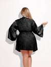 Helena Satin & Lace Back Short Robe- Black