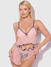 Jocelyn Satin & Lace Trim Cami & Short Set- Available in Pink/Blk or Blk/Pink