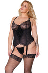 Velvet And Lace Bustier With Underwire Cups And Thong