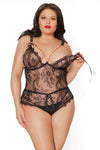 Test Me! Black Lace Teddy W/ Rose Gold Chain