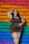 FIESTY!! Plus Size Fishnet Rainbow Dress