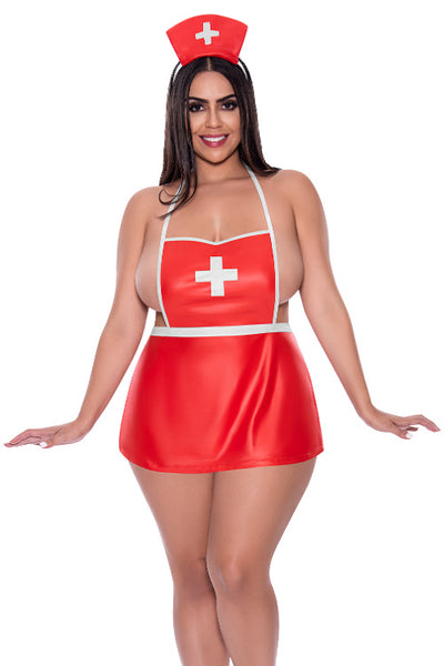 Candy Stripper Nurse- Plus Size Wetlook Nurse Costume