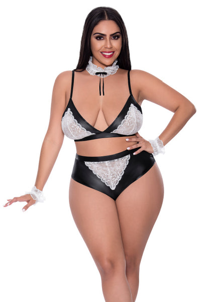 Dirty Deeds- Plus Size Wet Look Maid Costume