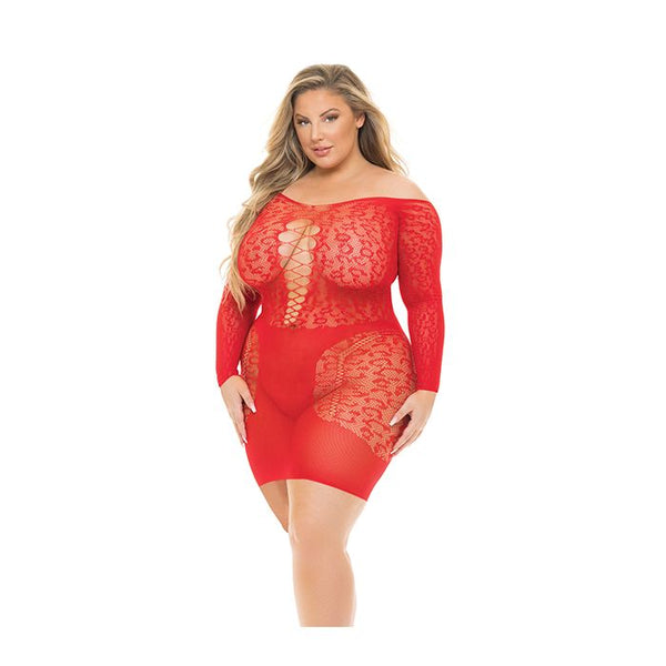 Sultry- Plus Size Red Fishnet Chemise