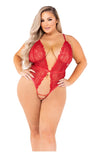 Hot Up In Here! Plus Size Red Crotchless Teddy